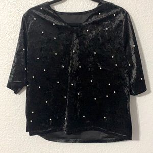 Velvet cropped top with pearl detailing
